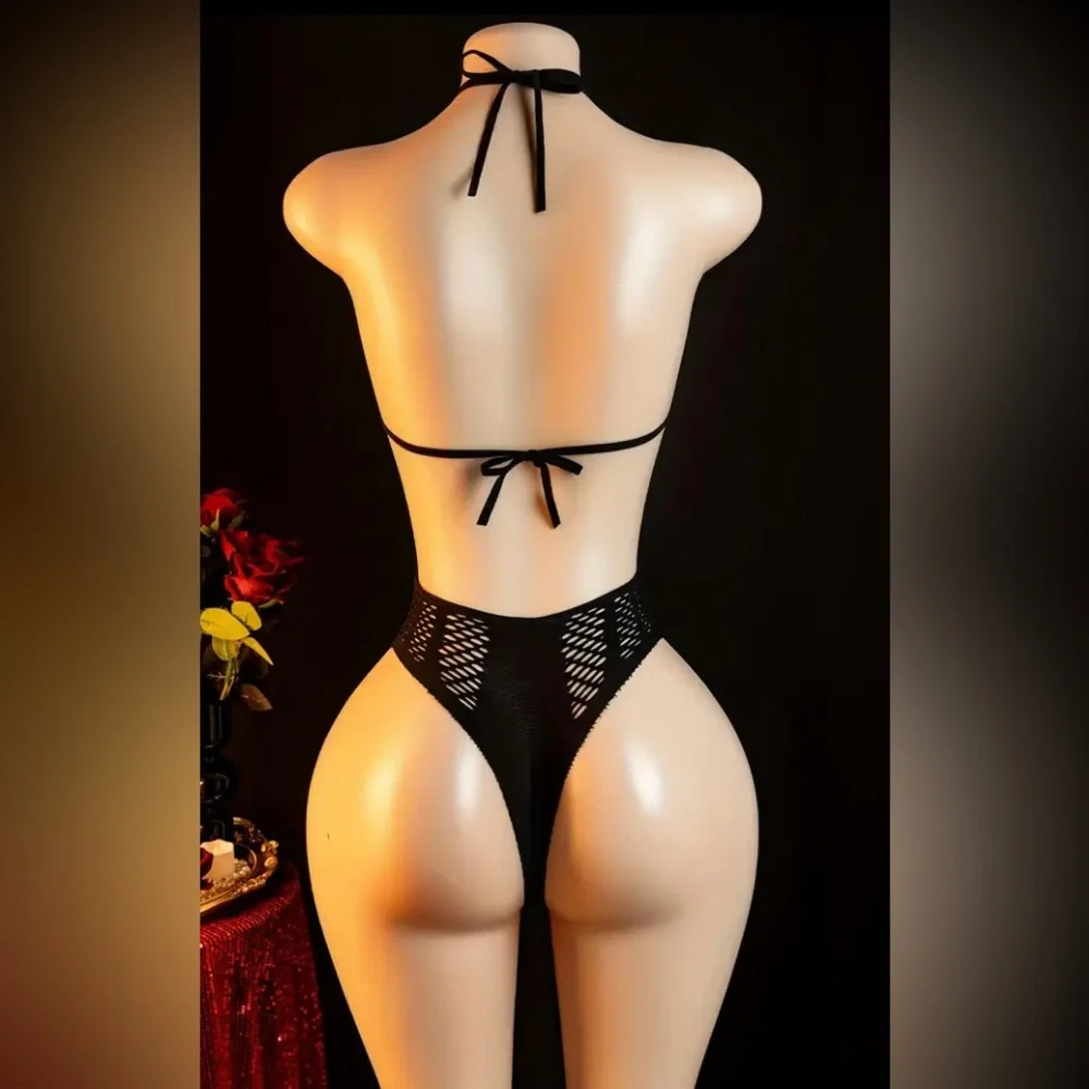 NWT Women's Fishnet Lingerie - Backless Lace-Up Cutout Bodysuit - Picture 4 of 9